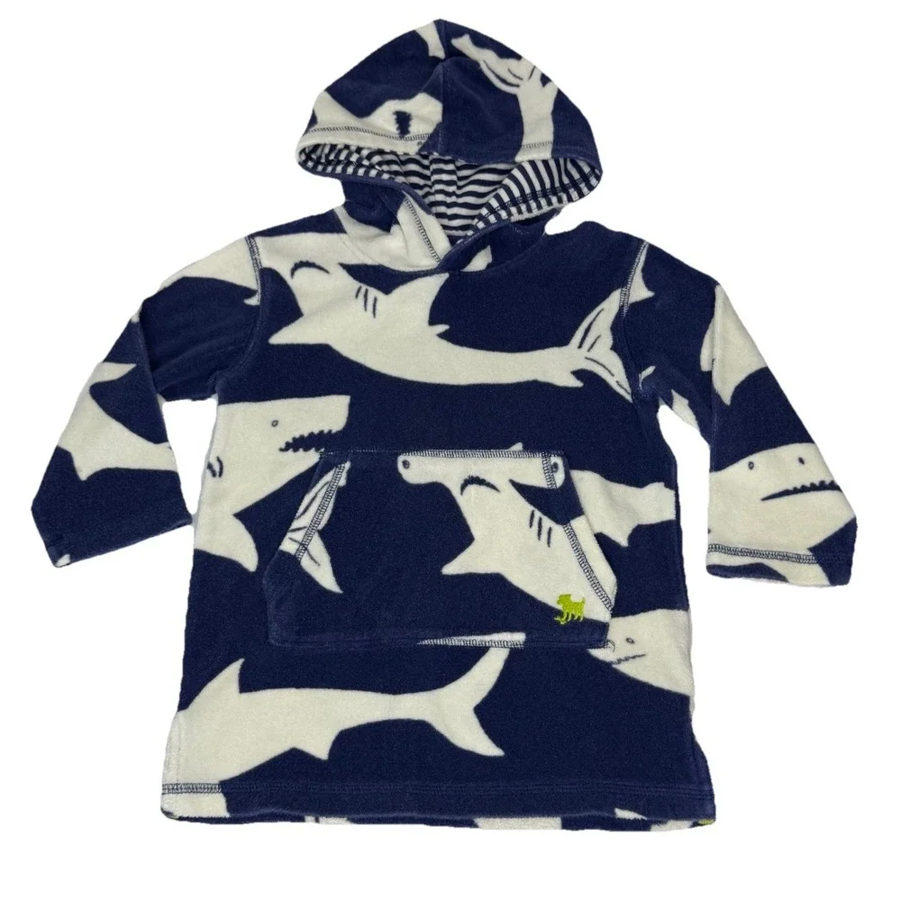 Mini Boden Shark AOP Hooded Towel Cover Up Kids 2-3 Years Beach Pool Hoodie